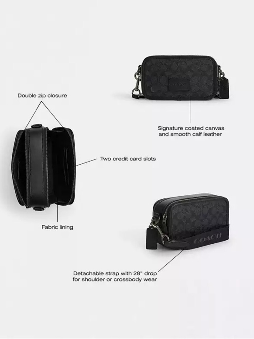 Wyatt Coach Men's Signature Crossbody Bag in Black - Picture 6 of 6